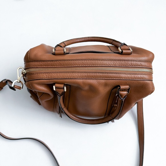 Michael Kors Julia Satchel Brown Pebbled Leather Crossbody Zip Up Bag - Picture 6 of 11